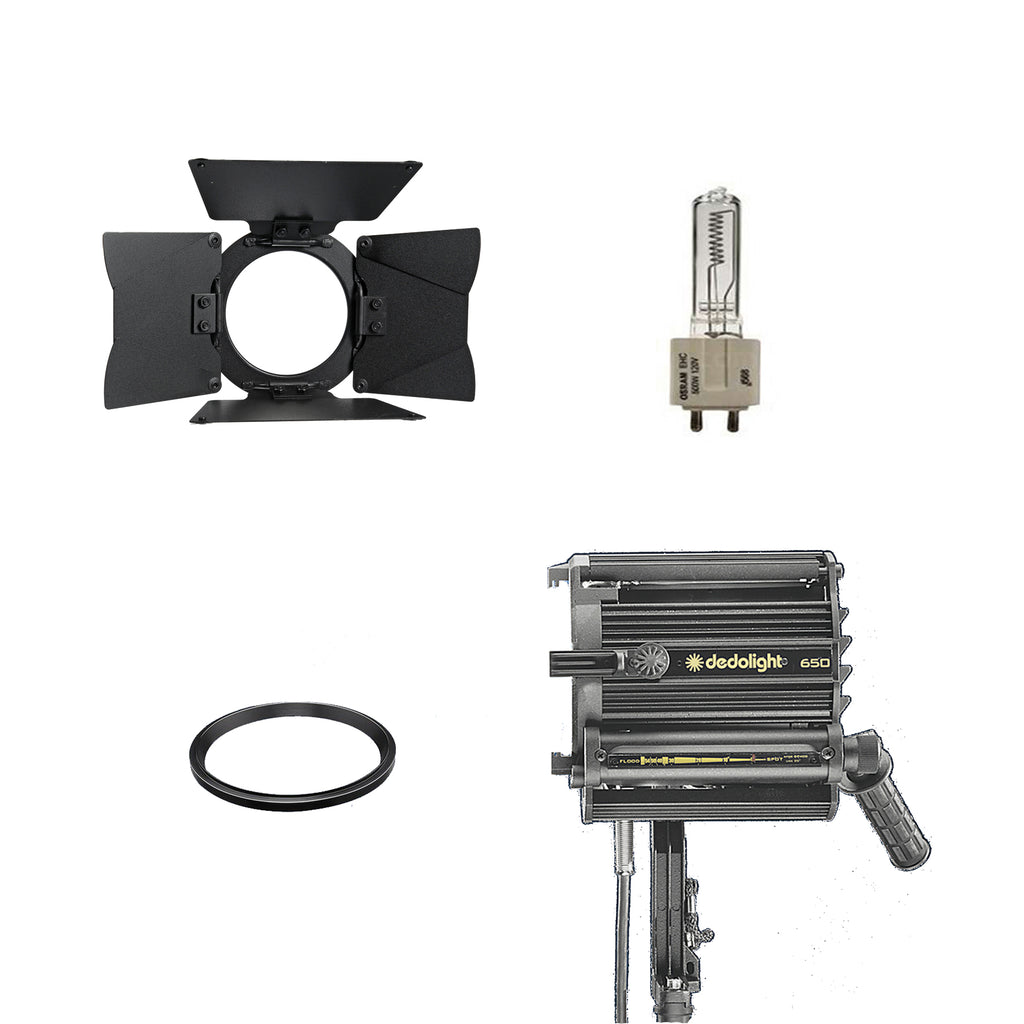 Dedolight DLH652T light head, light shield ring, barn door, 650W tungsten lamp, European cable